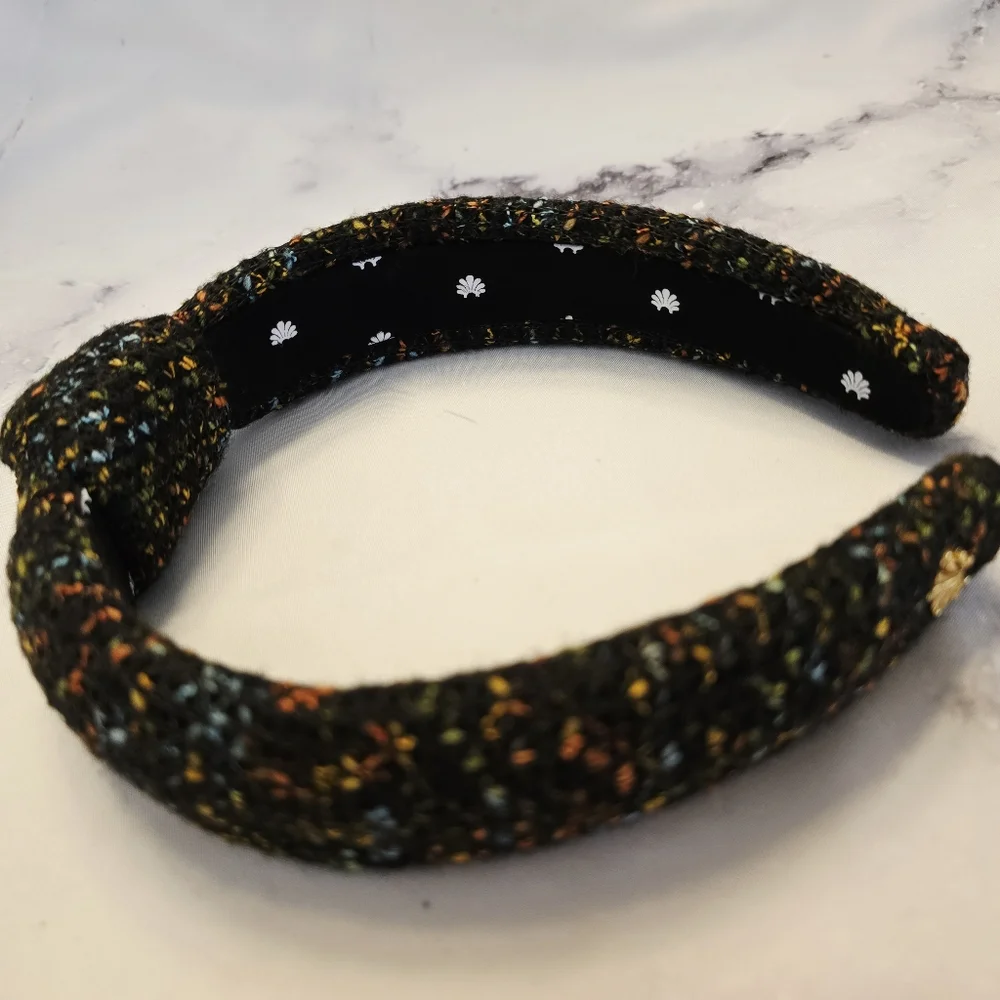 EUC Lele Sadoughi Rainbow Bouclé Slim Knotted Headband in Black Multicolor Tweed